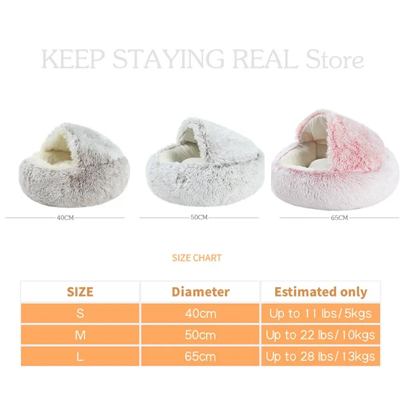 2 In 1 Pet Bed House Long Plush Bed Donut Cave