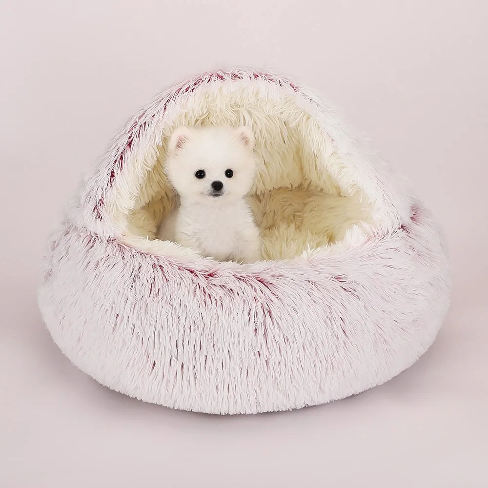 2 In 1 Pet Bed House Long Plush Bed Donut Cave