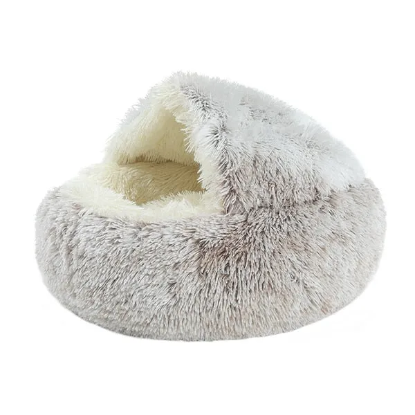2 In 1 Pet Bed House Long Plush Bed Donut Cave