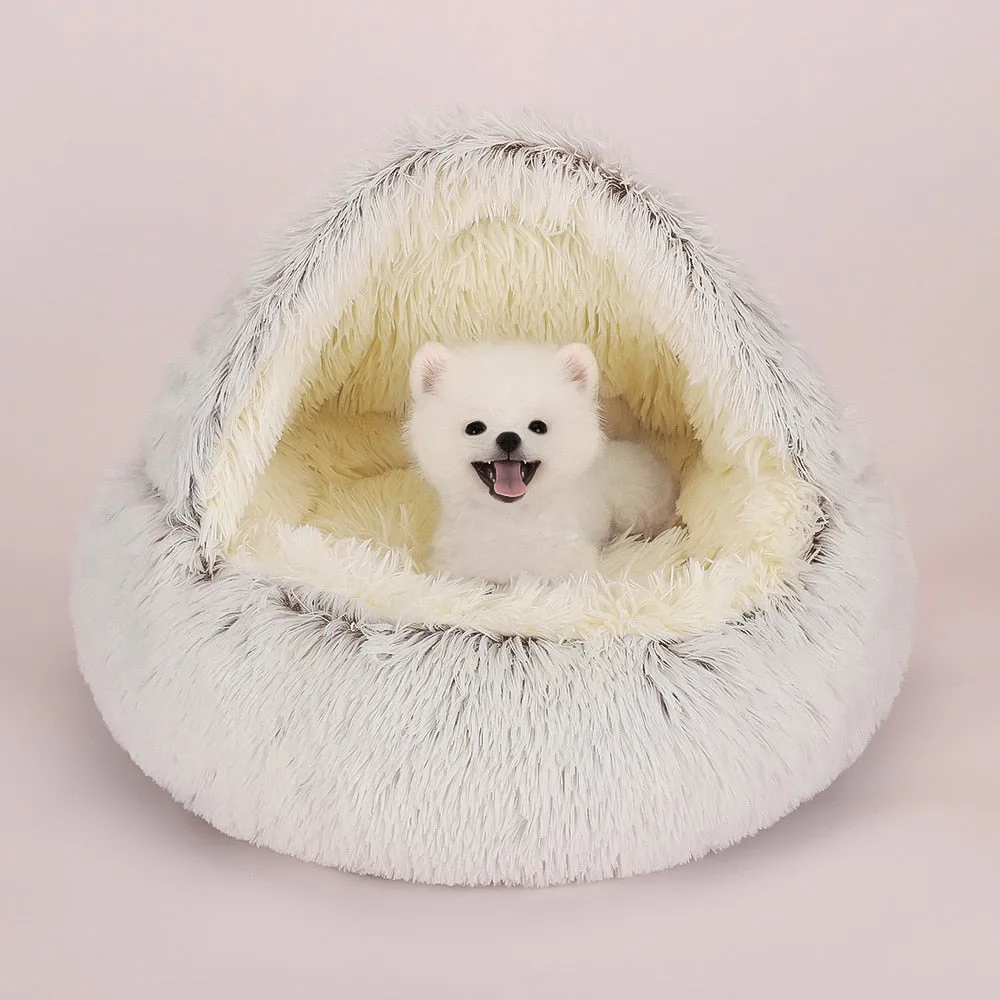 2 In 1 Pet Bed House Long Plush Bed Donut Cave
