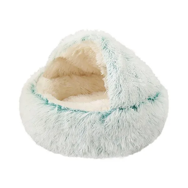 2 In 1 Pet Bed House Long Plush Bed Donut Cave
