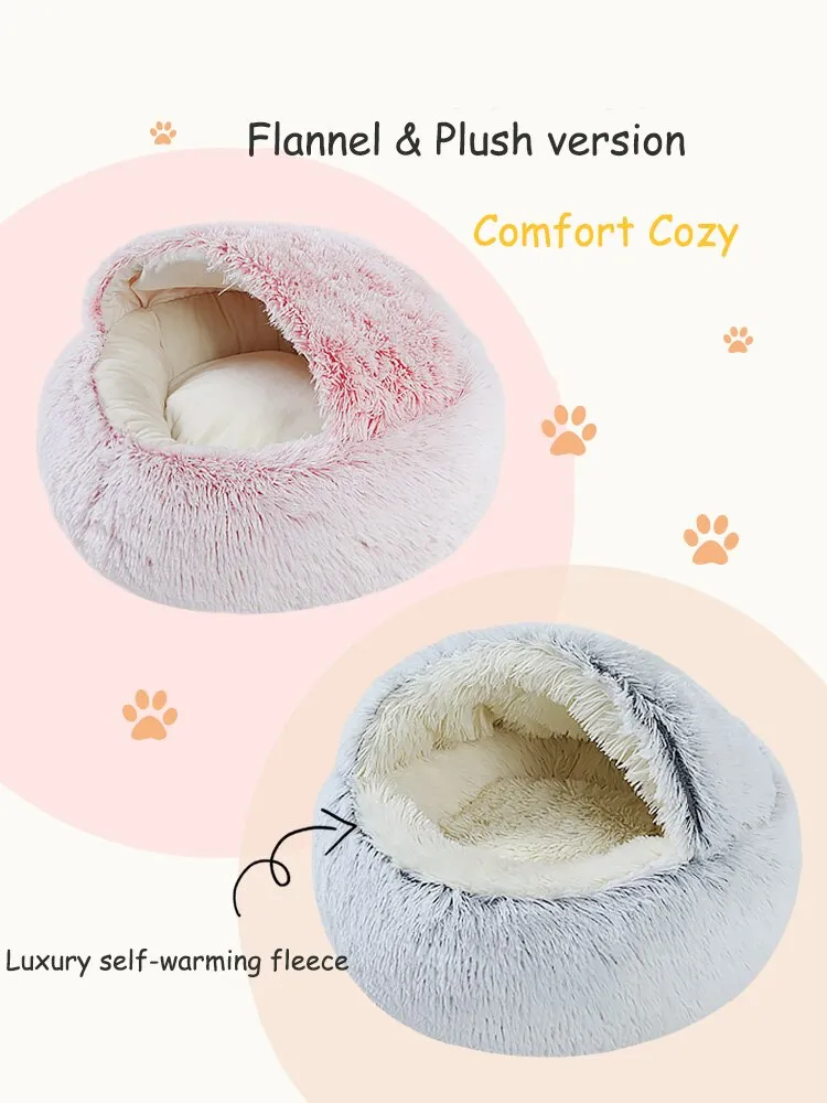 2 In 1 Pet Bed House Long Plush Bed Donut Cave