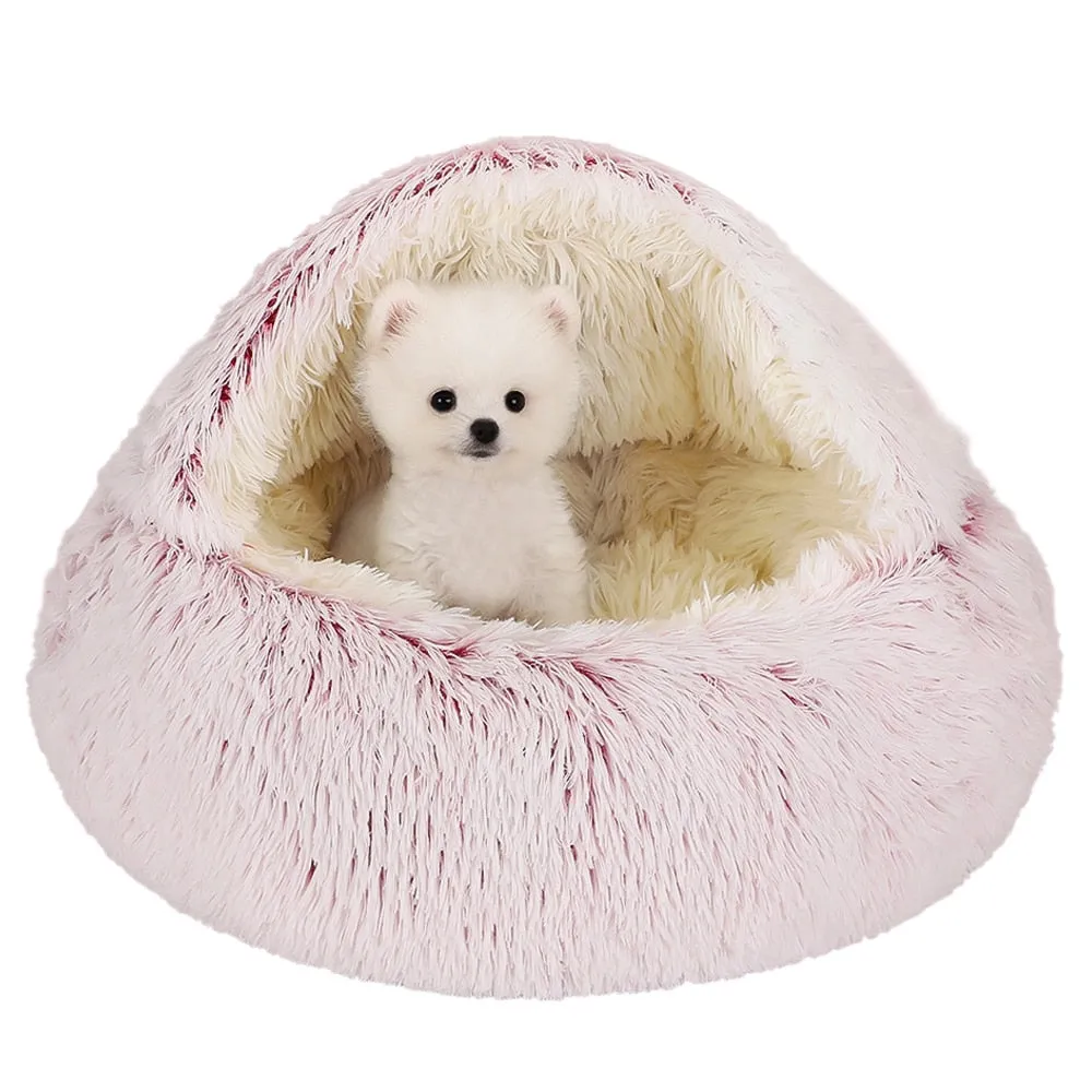 2 In 1 Pet Bed House Long Plush Bed Donut Cave
