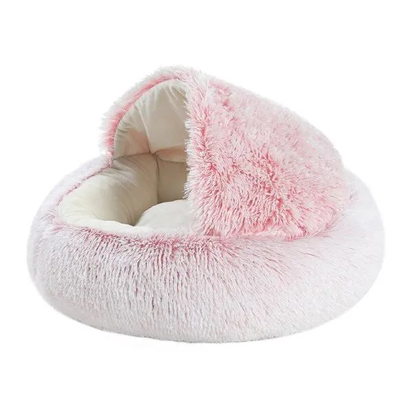 2 In 1 Pet Bed House Long Plush Bed Donut Cave