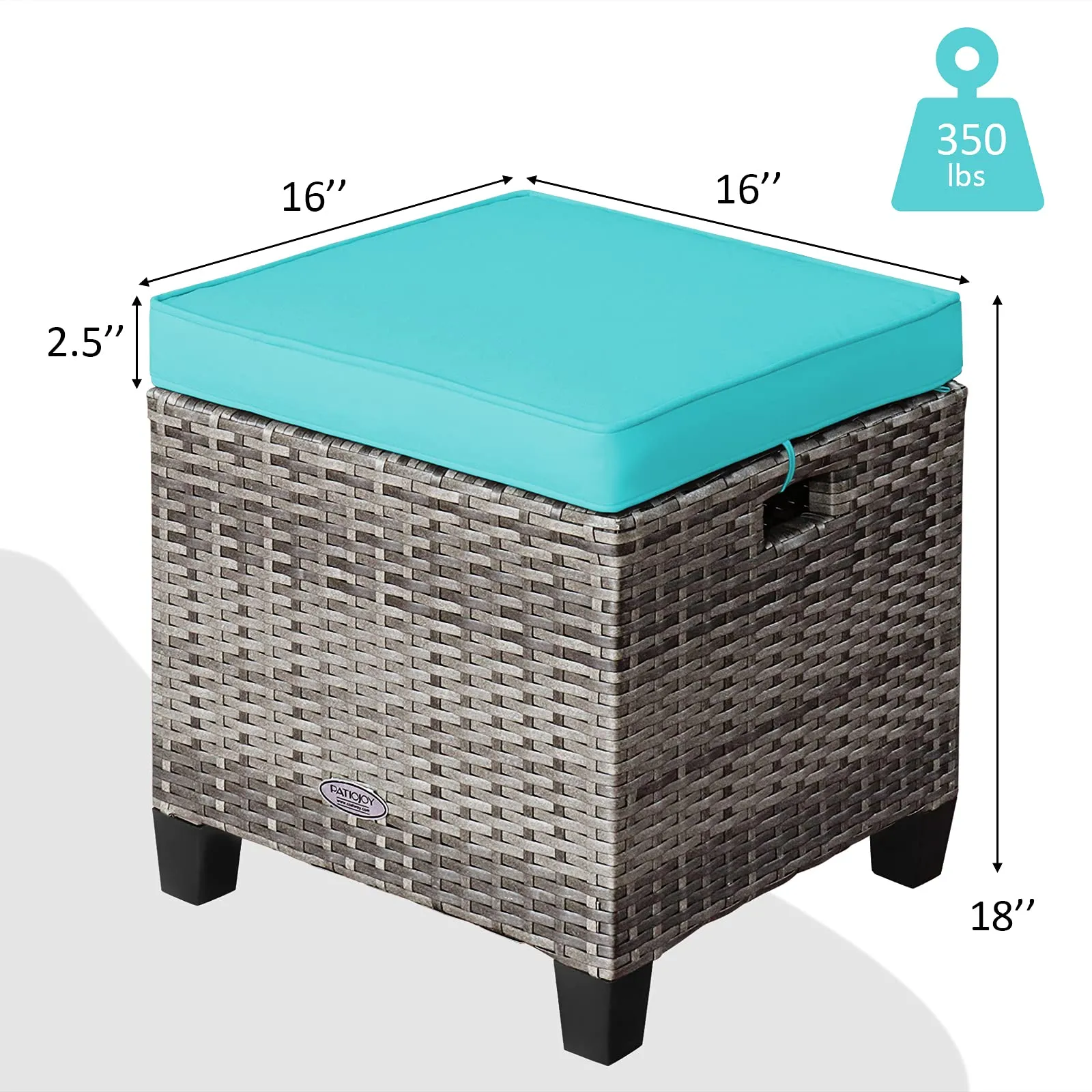 2 Pieces Patio Rattan Ottomans, Outdoor Wicker Footstool Footrest Seat with Soft Cushions and Steel Frame