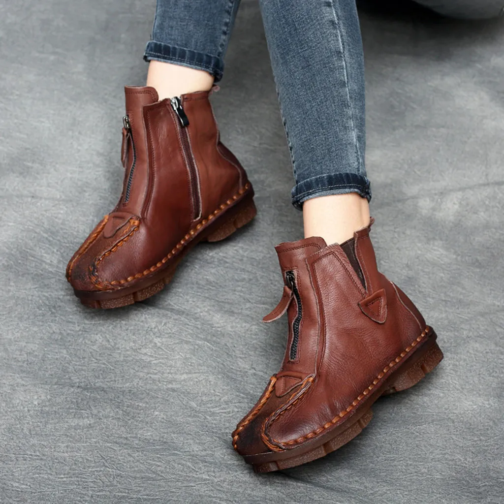Autumn Winter Ethnic Style Handmade Soft Leather Boots 35-43