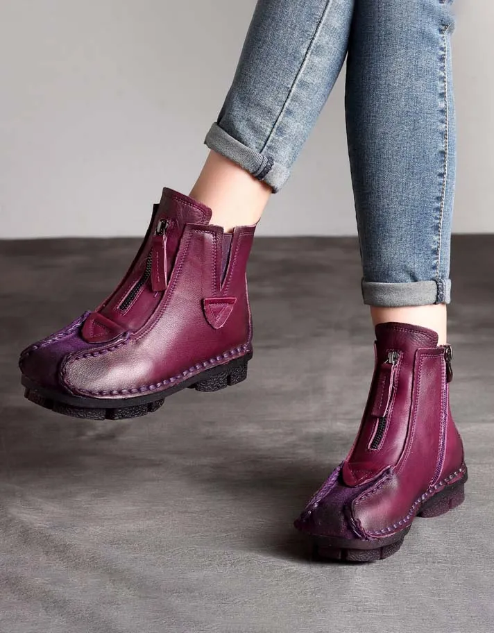 Autumn Winter Ethnic Style Handmade Soft Leather Boots 35-43