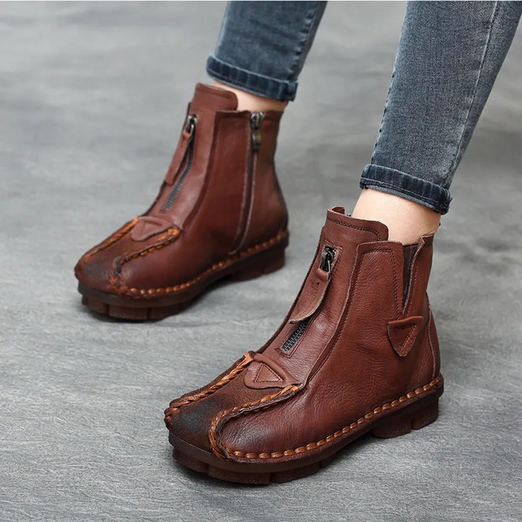 Autumn Winter Ethnic Style Handmade Soft Leather Boots 35-43