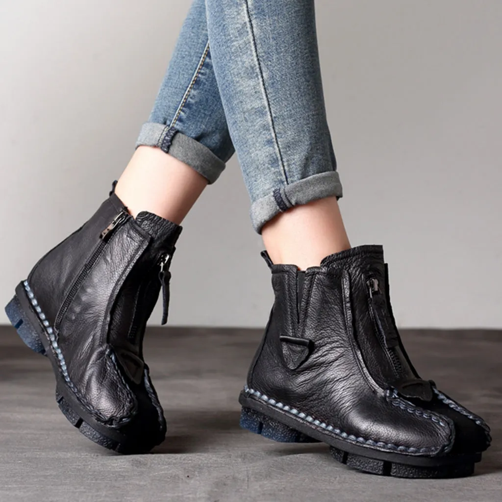 Autumn Winter Ethnic Style Handmade Soft Leather Boots 35-43