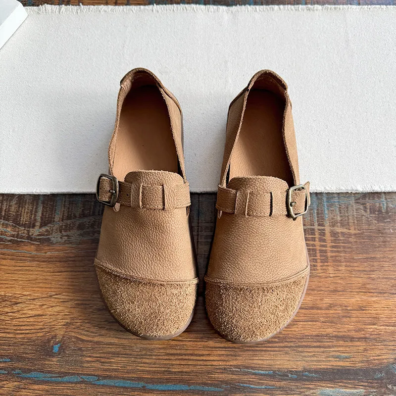 Babakud Women Spring Leather Suede Buckle Casual Loafers