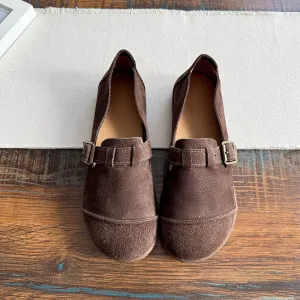 Babakud Women Spring Leather Suede Buckle Casual Loafers