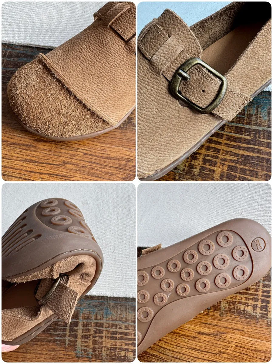 Babakud Women Spring Leather Suede Buckle Casual Loafers
