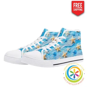 Beachside Seaside Ladies High Top Canvas Shoes