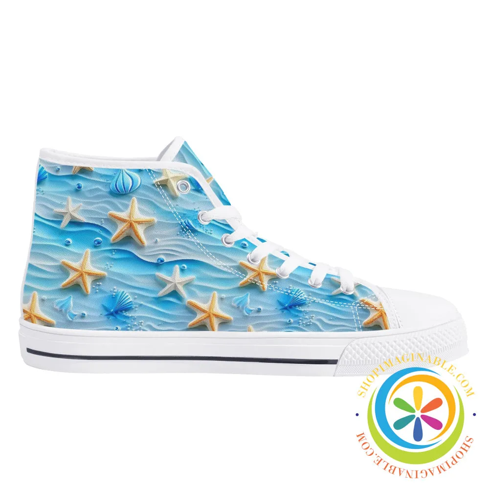 Beachside Seaside Ladies High Top Canvas Shoes