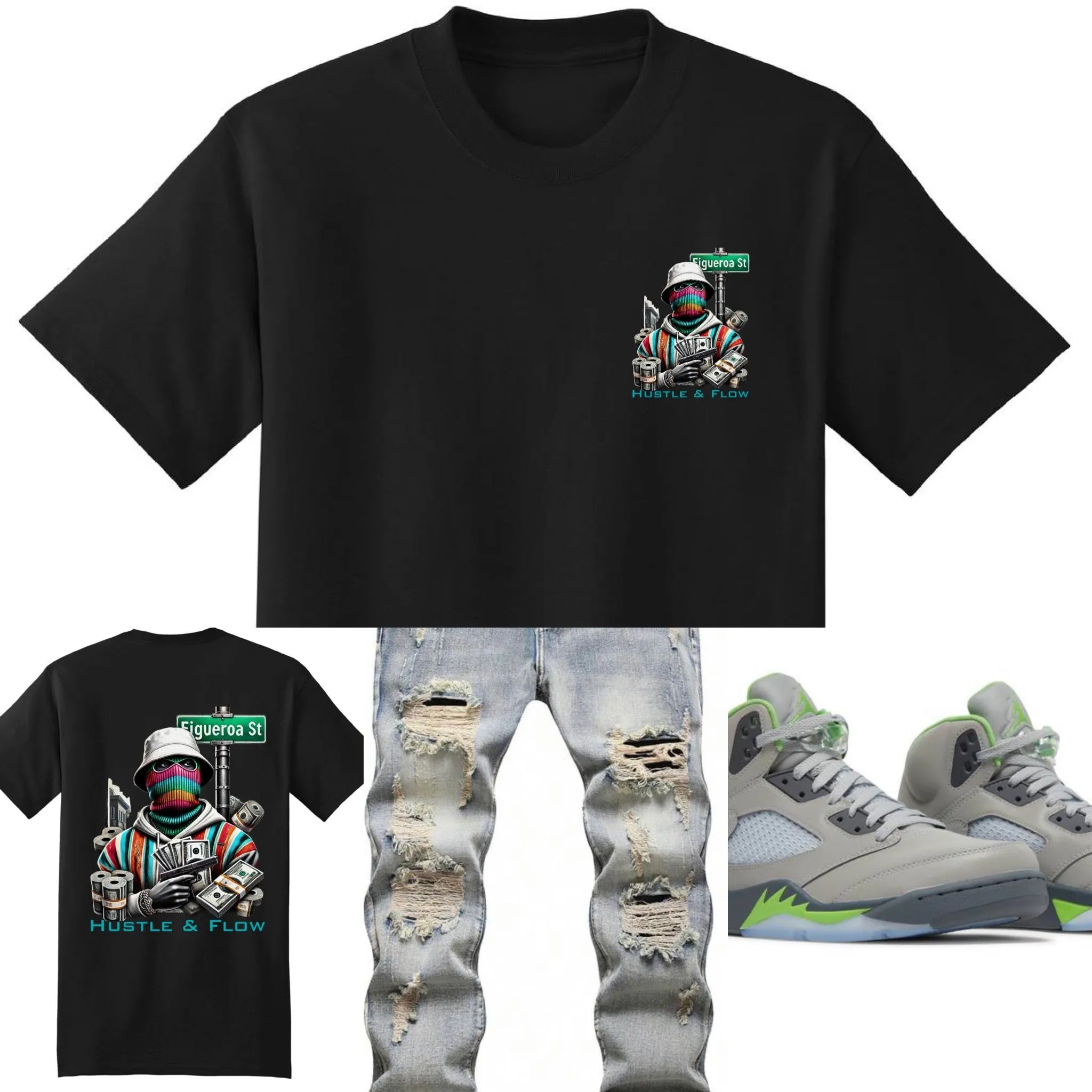 Black Crewneck Streetwear Hustle and Flow T-shirt