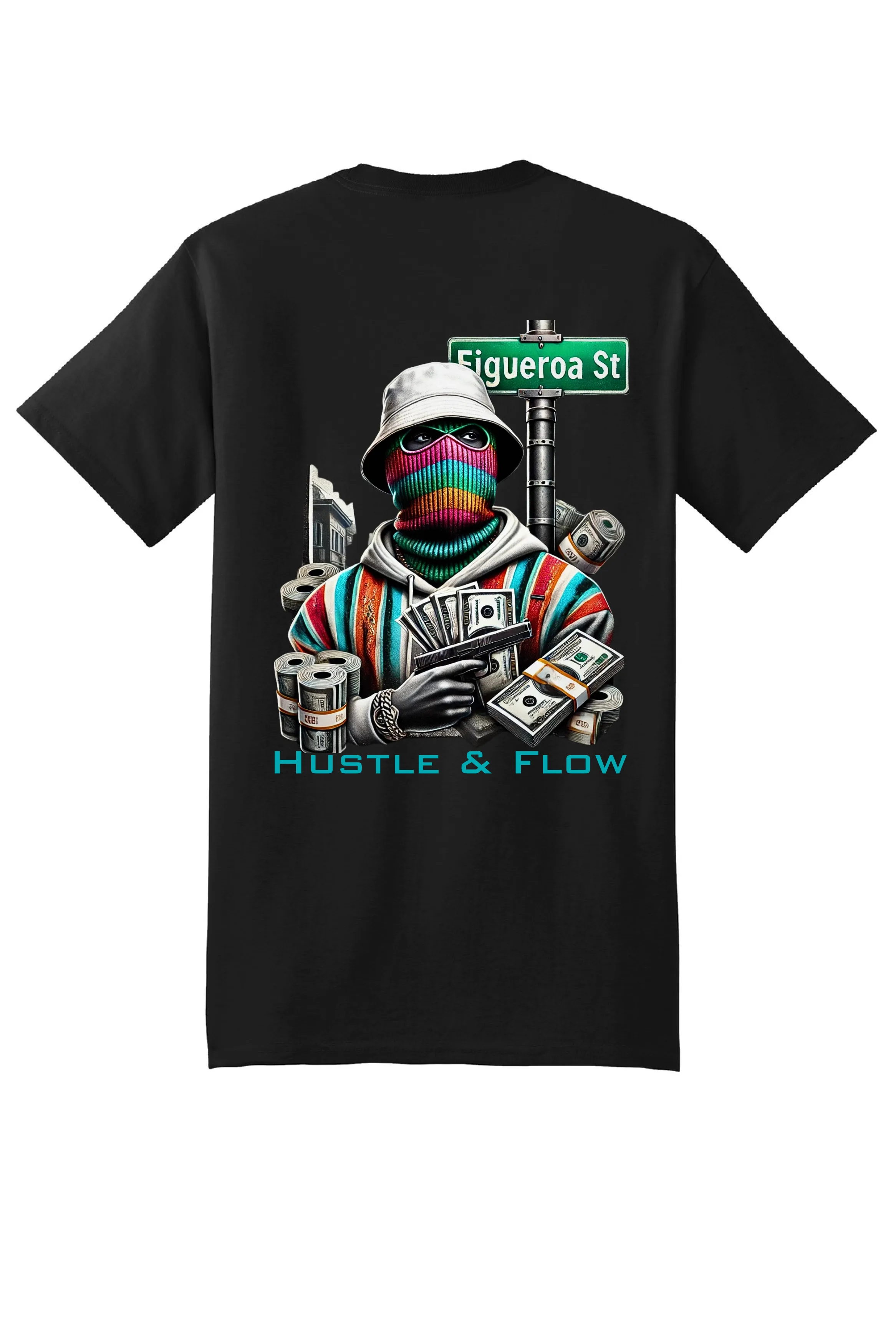 Black Crewneck Streetwear Hustle and Flow T-shirt
