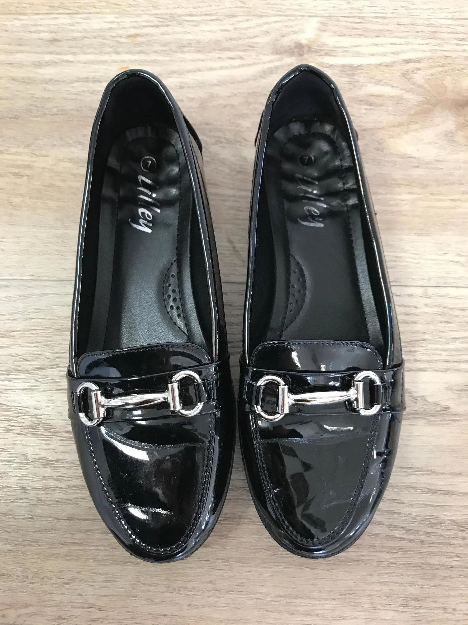 Black Loafers with Silver Buckle, Lilley, Size 7