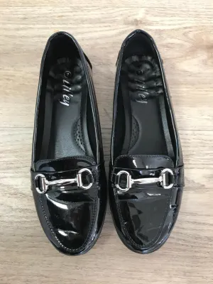 Black Loafers with Silver Buckle, Lilley, Size 7