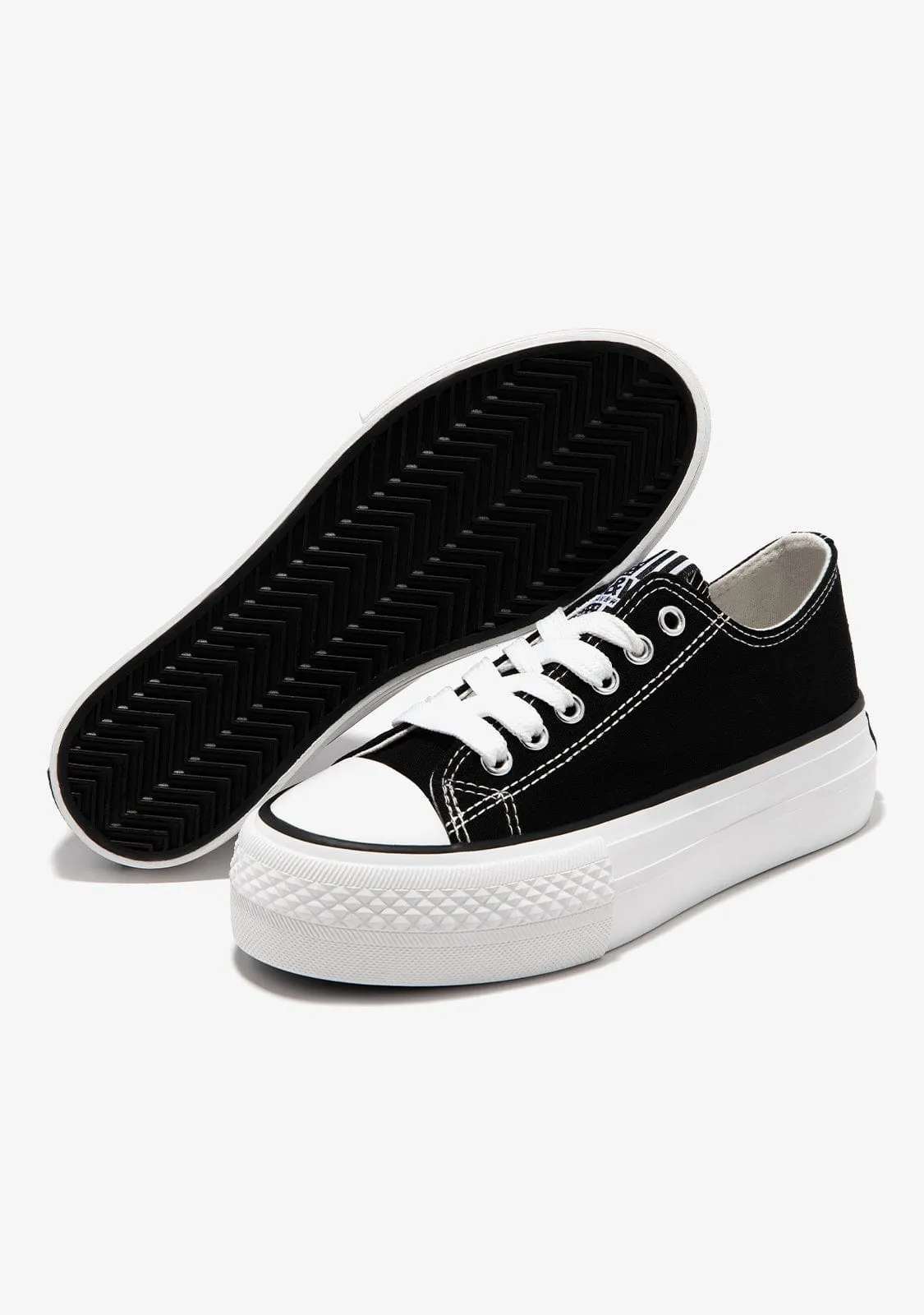 Black Platform Canvas Sneakers B&W
