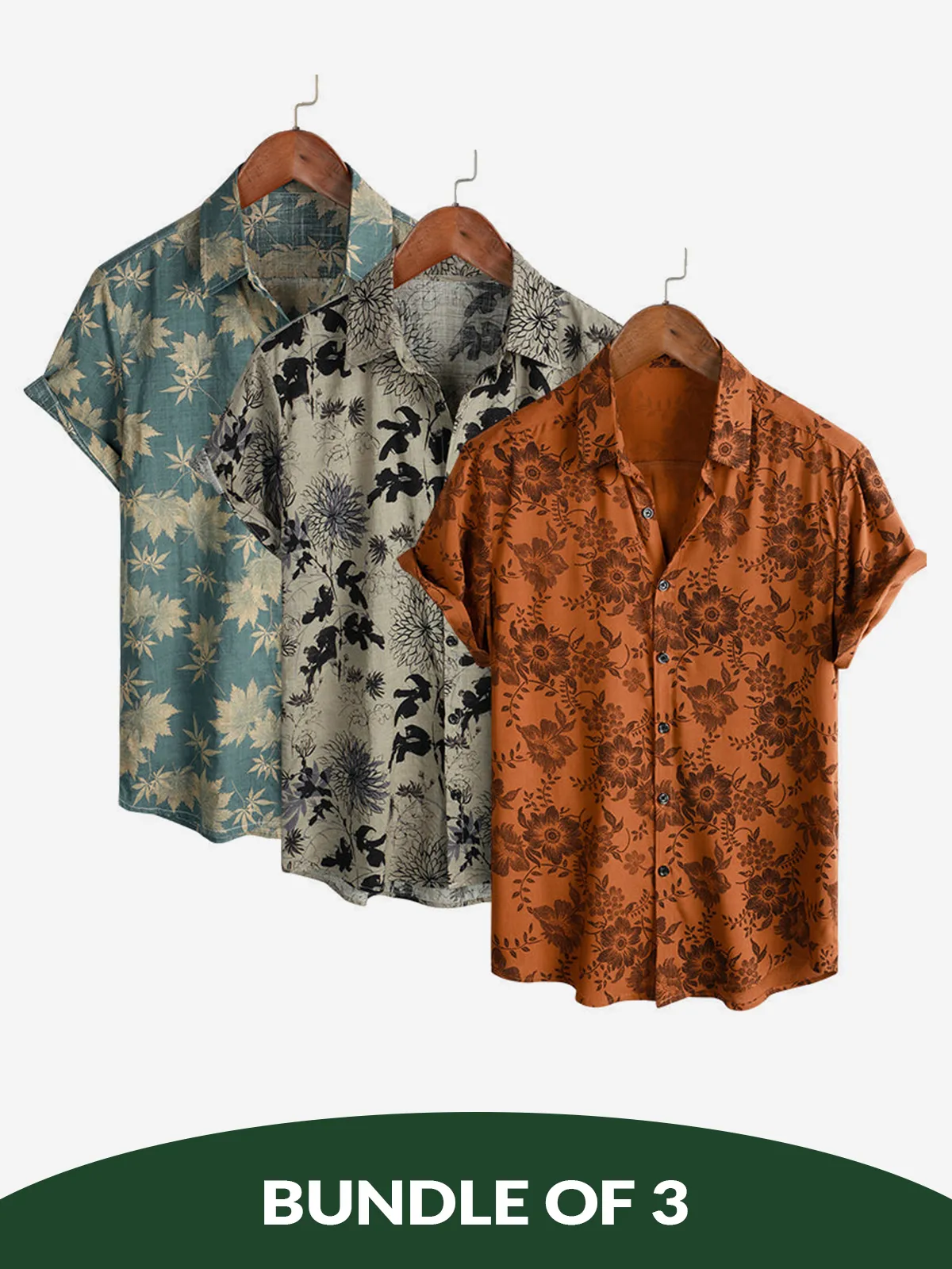 Bundle Of 3 | Men's Floral Print Vintage Flower Holiday Breathable Short Sleeve Shirts