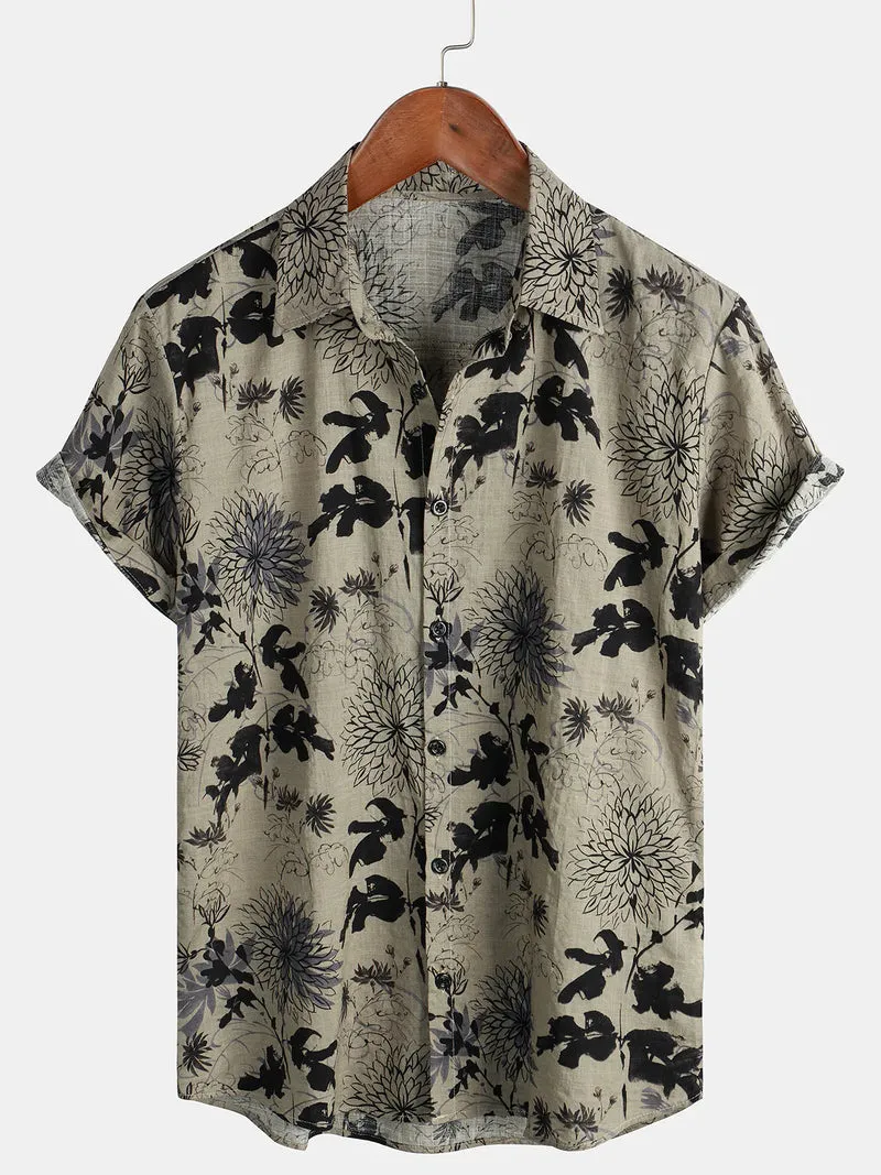 Bundle Of 3 | Men's Floral Print Vintage Flower Holiday Breathable Short Sleeve Shirts