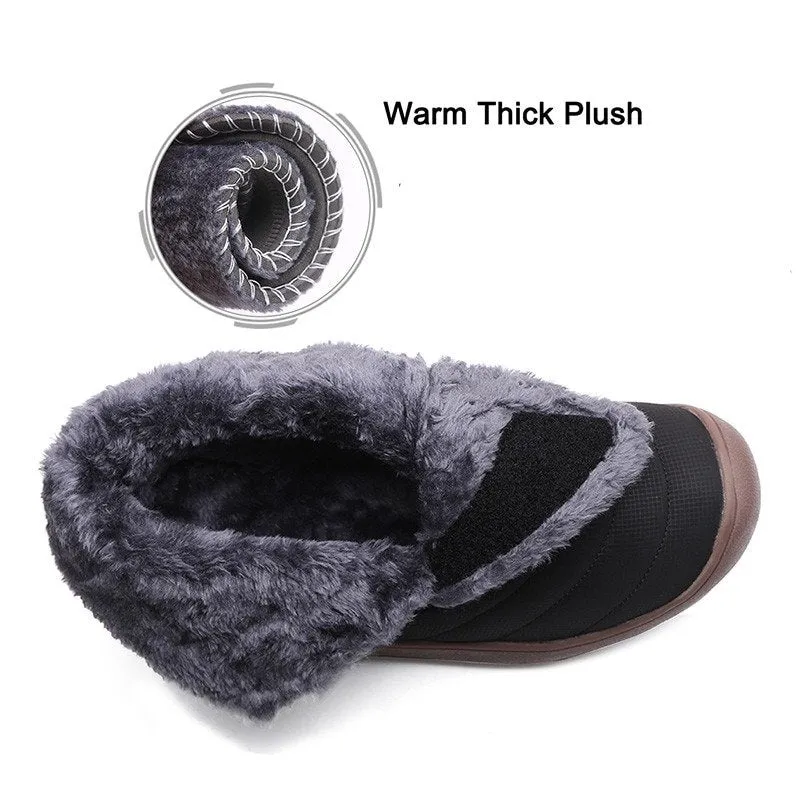 Cuzcare Men Snow Boots Waterproof Plush Orthopedic Winter Shoes