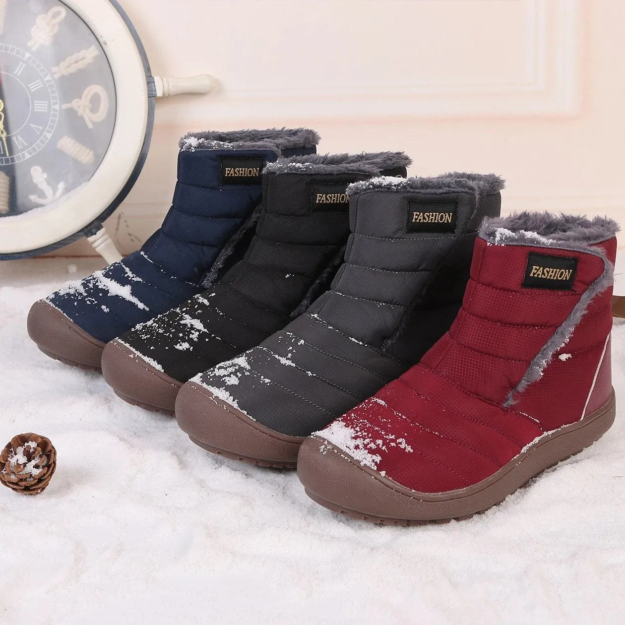 Cuzcare Men Snow Boots Waterproof Plush Orthopedic Winter Shoes