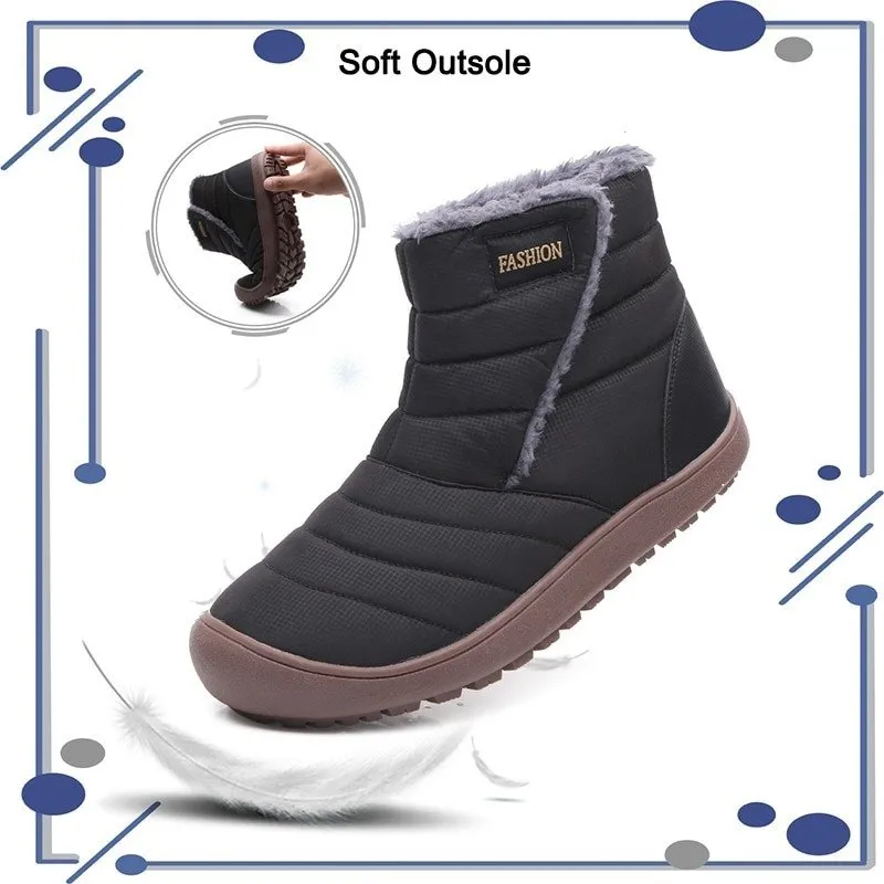Cuzcare Men Snow Boots Waterproof Plush Orthopedic Winter Shoes