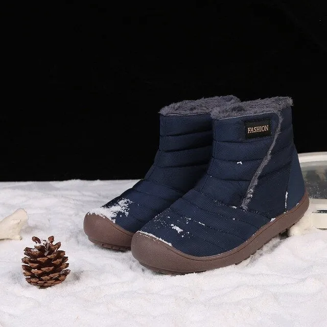 Cuzcare Men Snow Boots Waterproof Plush Orthopedic Winter Shoes