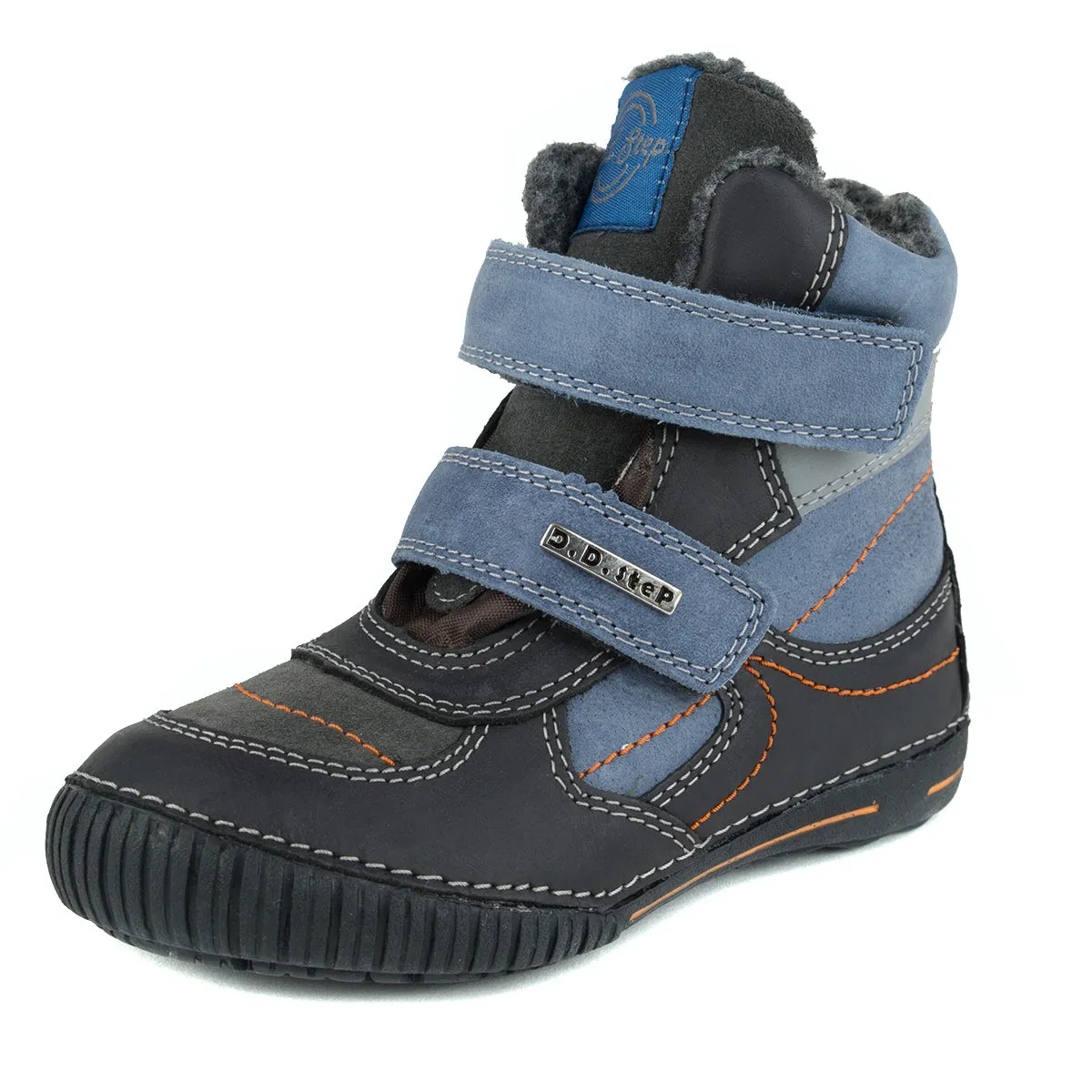 D.D. Step little/big kid winter boots with faux fur insulation blue and black size US 13-4