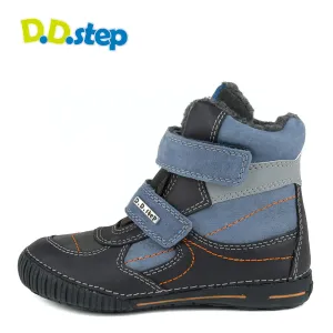 D.D. Step little/big kid winter boots with faux fur insulation blue and black size US 13-4