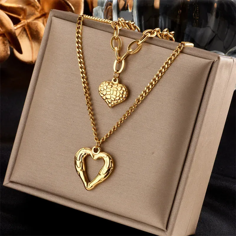 Fashion Hollow Heart Charm Clavicle Chain Necklace For Women Punk Hip-Hop Streetwear Pendant  Jewelry Gift