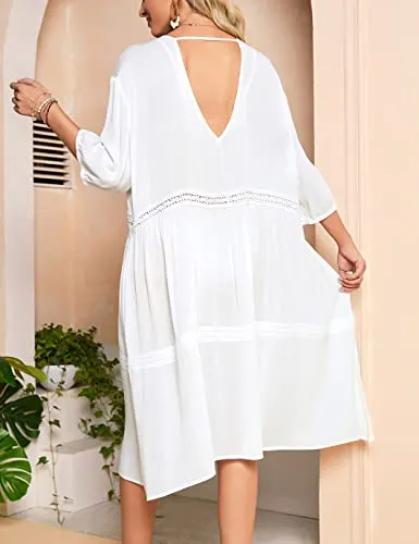 Flowy Boho Dress: Women's V-Neck Swimsuit Cover Up