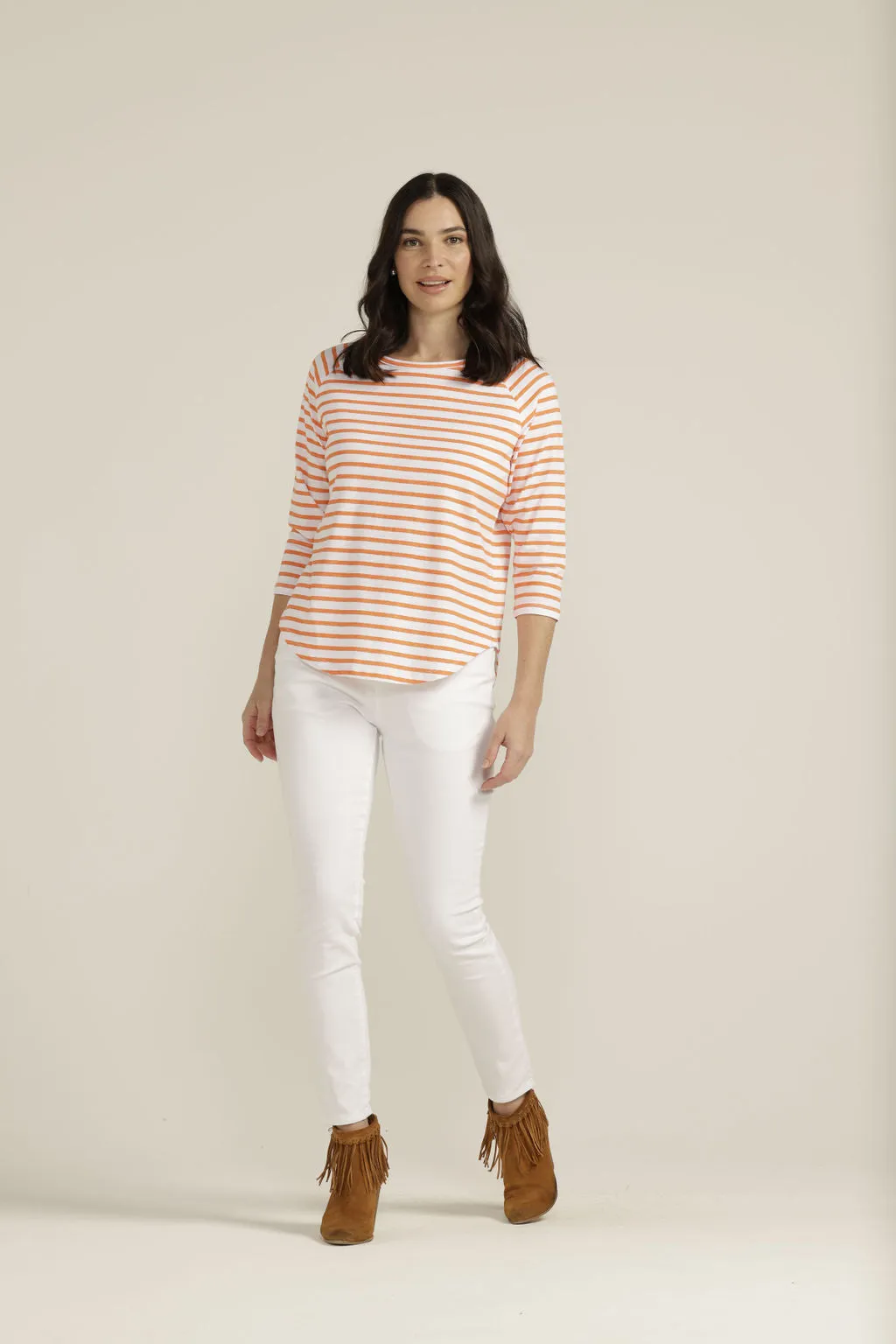 Goondiwindi Cotton - Raglan Stripe Tee White//Orange | G3275-5-S23