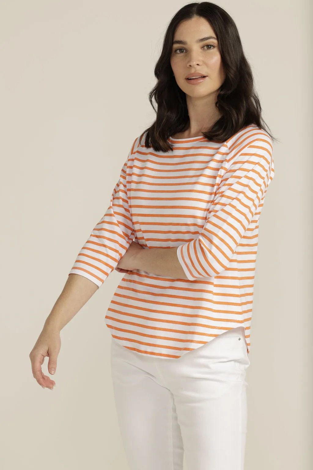 Goondiwindi Cotton - Raglan Stripe Tee White//Orange | G3275-5-S23
