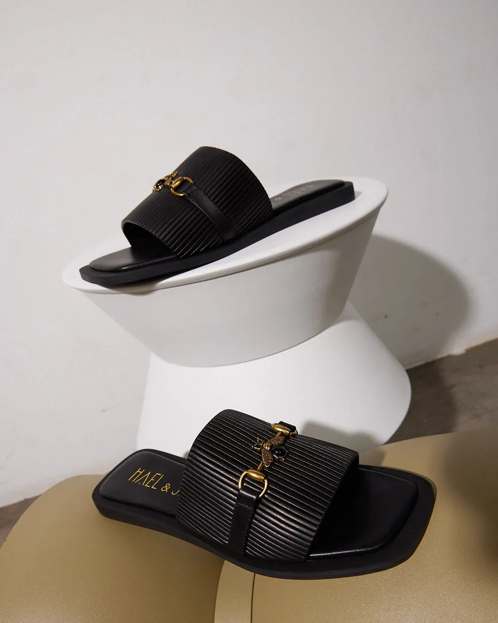 Hael & Jax Frida Black Leather Flatform Slide