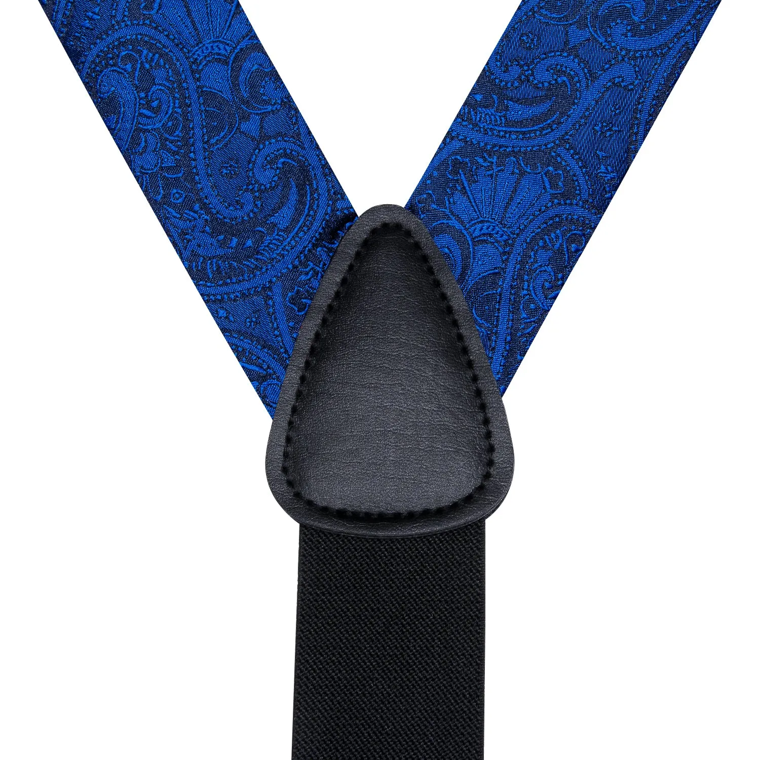 Hi-Tie Deep Blue Paisley Novelty Suspender Bowtie Hanky Cufflinks Set