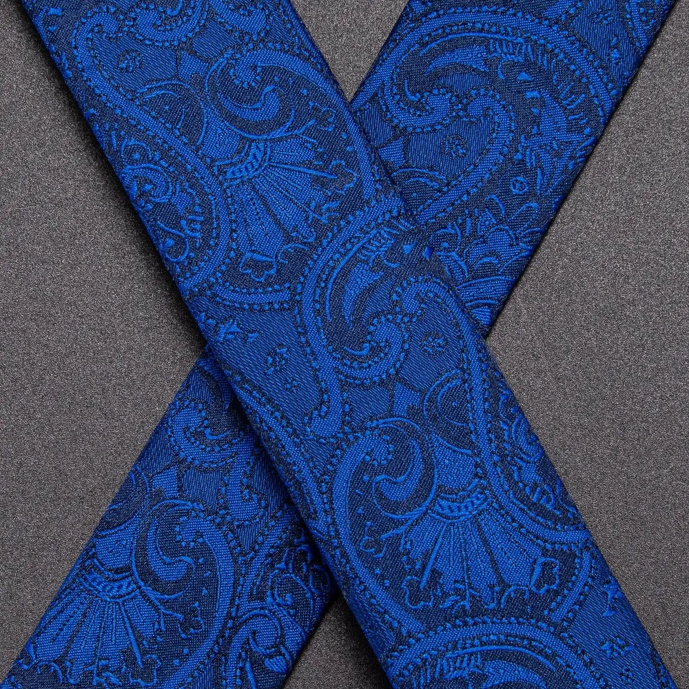 Hi-Tie Deep Blue Paisley Novelty Suspender Bowtie Hanky Cufflinks Set