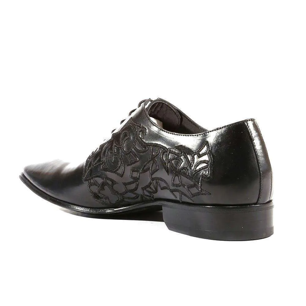 Jo Ghost Men's Designer Shoes Parma Doc Col Nero Embroidered Black Leather Oxfords (JG2201)
