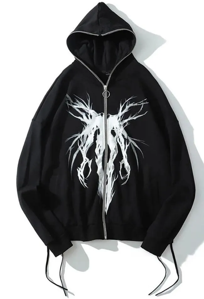 Joskaa Zipper Gothic Print Oversized Hoodie