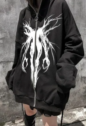 Joskaa Zipper Gothic Print Oversized Hoodie