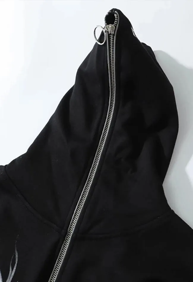 Joskaa Zipper Gothic Print Oversized Hoodie