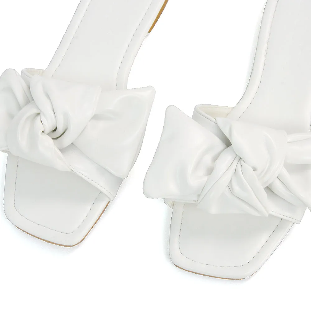 Kallie Flat Bow Detail Square Toe Summer Slider Sandals in Orange Synthetic Leather