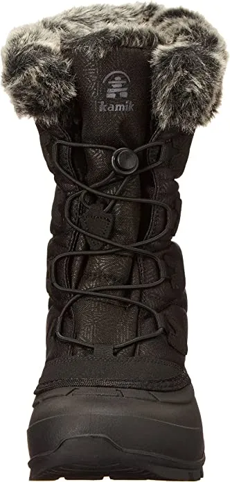 Kamik Momentum3 Black Pull On Rounded Toe Waterproof Fur Trim Ankle Snow Boots