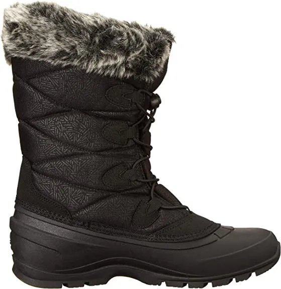 Kamik Momentum3 Black Pull On Rounded Toe Waterproof Fur Trim Ankle Snow Boots