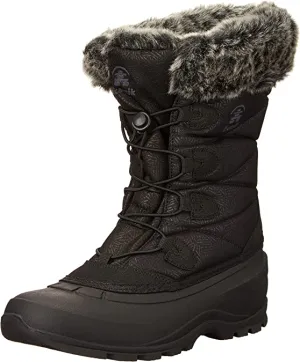 Kamik Momentum3 Black Pull On Rounded Toe Waterproof Fur Trim Ankle Snow Boots