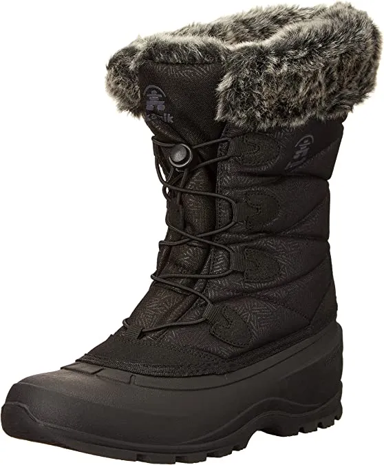 Kamik Momentum3 Black Pull On Rounded Toe Waterproof Fur Trim Ankle Snow Boots