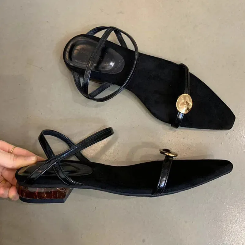 LIZAKOSHT  -  Ankle Strap Sandals Brand Narrow Band Beach Flip Flops Slingback Sandal Open Toe Flat Heels Shoes Sandalias Slipper Mujer