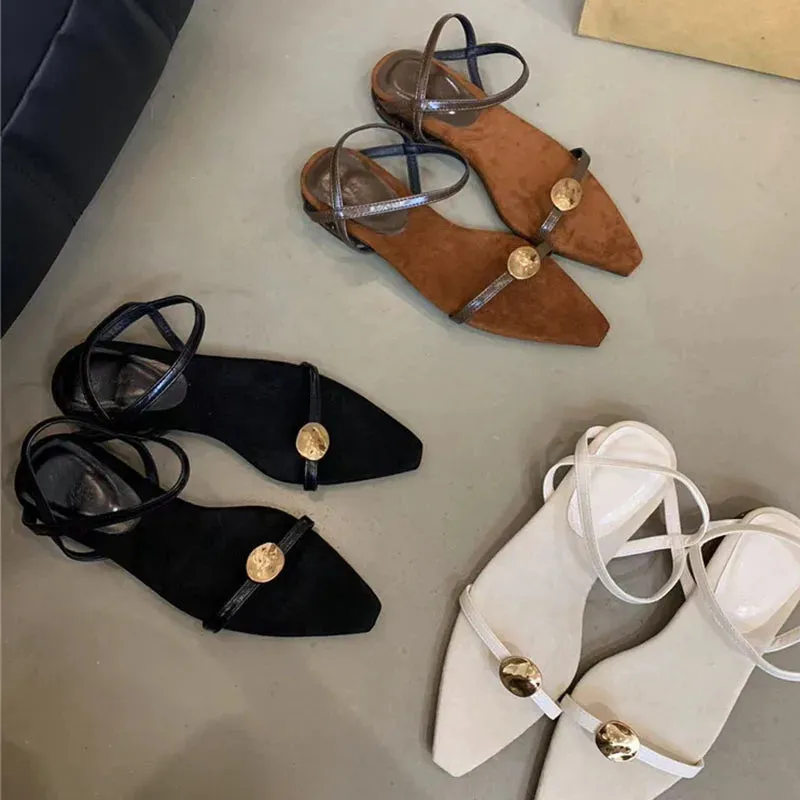 LIZAKOSHT  -  Ankle Strap Sandals Brand Narrow Band Beach Flip Flops Slingback Sandal Open Toe Flat Heels Shoes Sandalias Slipper Mujer
