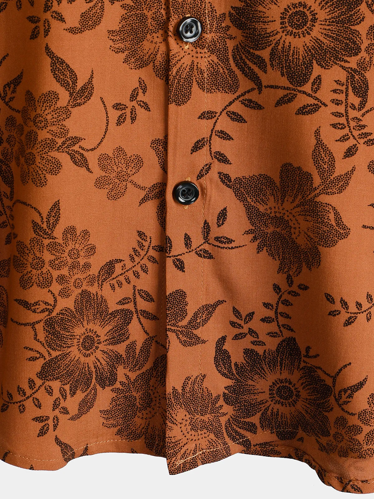 Men's Brown Floral Print Vintage Flower Holiday Breathable Short Sleeve Button Up Shirt